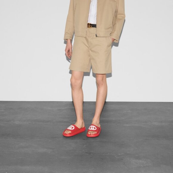 NIB Gucci interlocking G red rubber slides sandals G 11 US 11.5-12 - Picture 2 of 8